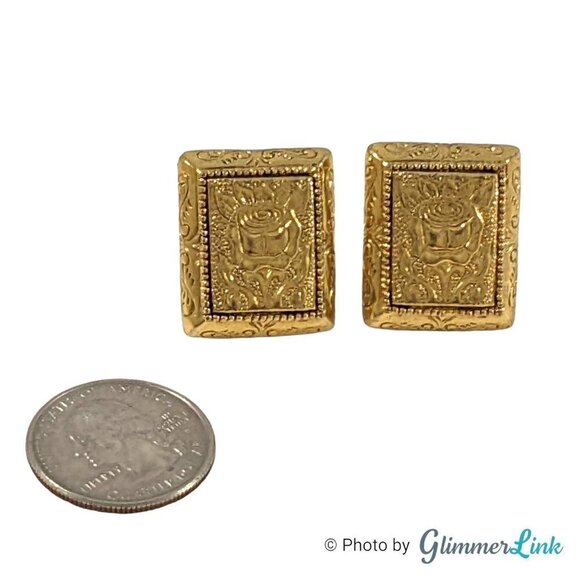 1928 Company Rectangular Embossed Rose Gold Tone Clip On Earrings - Picture 5 of 8